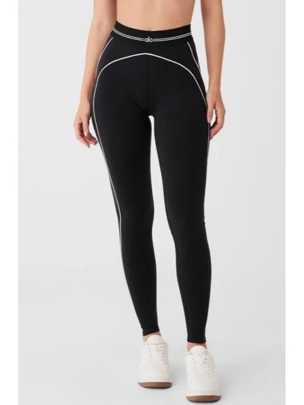 Alo Airbrush High-Waist Heart Throb Leggings Black White Hi-Rise Waisted Tights
